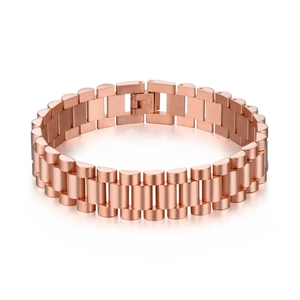 Rose gold stainless steel watch-band style bracelet for men with brushed matte finish