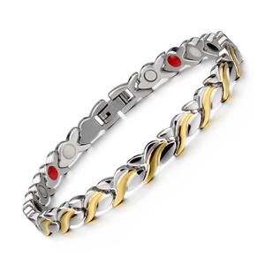 Bracelet de Magnétothérapie en Acier Titane pour Femme Plaque Or et Argent Bicolore Vague Géométrique Bijoux Cadeau