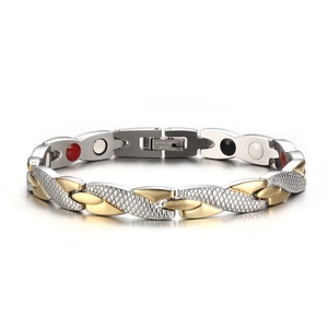 Bracelet de Santé Magnétique en Acier au Titane pour Hommes Bicolore Or Argent avec Texture Métallique Cadeau