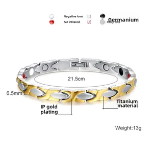 Detail of silver and gold titanium bracelet with magnetic beads and 21.5cm length