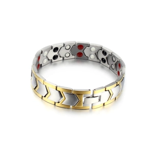 Bracelet magnétique pour homme en acier titane avec pierres d'énergie bicolores argent or