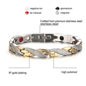 Bracelet de thérapie magnétique en acier inoxydable poli à maillons bicolores