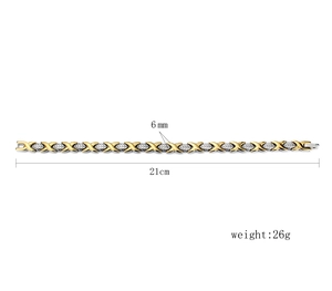 Two-tone titanium steel leaf link bracelet for women, 21cm length with 6mm width