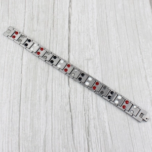Men's stainless steel magnetic therapy bracelet with dual-row energy stone inlays