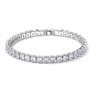 AAA Zirconia Copper Tennis Bracelet Silver Plated Square Cut Crystal Bracelet For Women Wedding Party Fashion Jewelry Gift