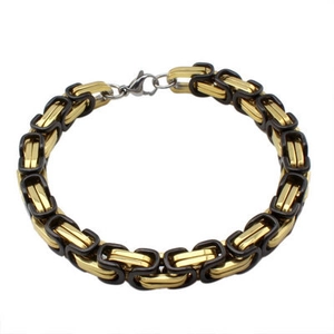 Bracelet byzantin bicolore robuste en acier inoxydable doré et noir pour homme