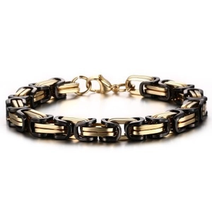Bracelet Chaîne Byzantine Robuste pour Homme Acier Titane Bicolore Noir Or Style Mécanique Bijoux de Motard Cadeau