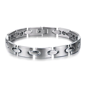 Fashion Titanium Steel Magnetic Therapy Bracelet Unisex Matte Silver Geometric Link Health Care Jewelry Polished Wristband