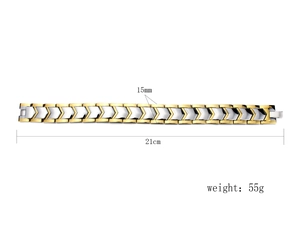Détail du bracelet magnétique en titane bicolore montrant la largeur 15mm et 21cm de long