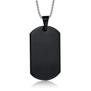 Men's minimalist black stainless steel dog tag necklace with a silver bead chain