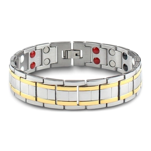 Men's Stainless Steel Magnetic Therapy Bracelet Two Tone Gold Silver Double Row Health Energy Balance Jewelry Accessory Gift