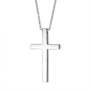 Minimalist Polished Titanium Steel Cross Pendant Necklace Plain Surface Silver Jewelry For Unisex Everyday Dating Gift