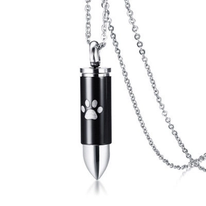 Titanium Steel Bullet Urn Necklace Men Paw Print Memorial Pendant Jewelry Gold Black Optional Chain Keepsake Necklace