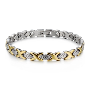 Titanium Steel Magnetic Bracelet For Women Two-tone Gold Silver Plated X-shape Leaf Link Health Jewelry Adjustable Fashion
