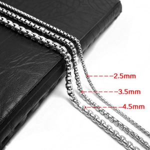 Polished silver titanium steel venice box chains in 2.5mm, 3.5mm and 4.5mm widths