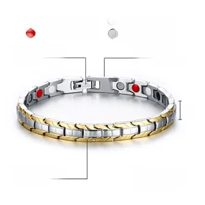 Makroaufnahme der Magnetschmuck-Elemente wie Ionen und Germanium im Edelstahl-Armband