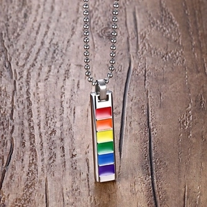 Rainbow rectangular pendant necklace in stainless steel with colorful enamel inlays