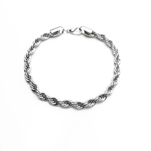 Men's Stainless Steel Rope Chain Bracelet Minimalist Silver Color Twisted Metal Link Wristband With Lobster Clasp Jewelry For Men