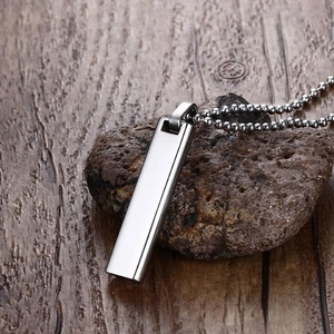 Minimalist stainless steel rainbow rectangle pendant necklace with a metal bead chain