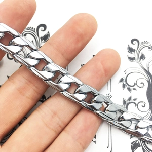 Bracelet pour homme 12mm plat en acier argenté avec maillons à texture antidérapante