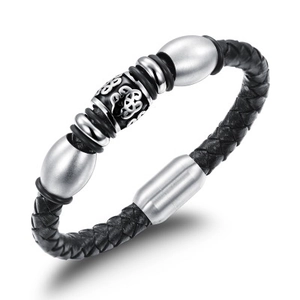 Vintage Braided Genuine Leather Bracelet For Men Stainless Steel Magnetic Clasp Celtic Knot Punk Polished Biker Jewelry