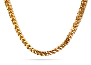 Collier chaîne maille épi carrée dorée avec maillons tissés polis et texturés
