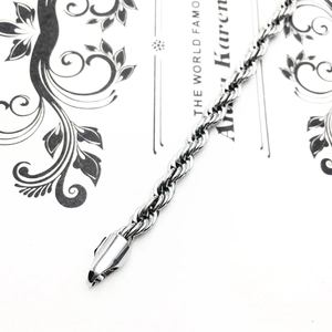 Polished stainless steel twisted rope chain bracelet for men with secure lobster clasp