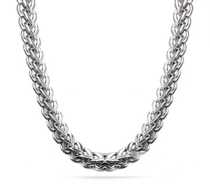 Collier en acier inoxydable avec pendentif fleur bleue carrée et chaîne spiga argentée