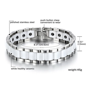 Vue détaillée du bracelet de magnétothérapie en céramique et titane avec dimensions