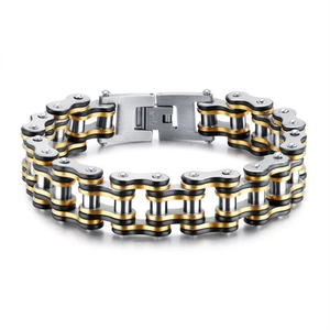 Industrial Stainless Steel Motorcycle Chain Bracelet For Men Two Tone Black Gold Silver Plated Punk Bike Link Wristband