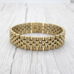 Classic 18K gold plated stainless steel Jubilee link chain bracelet for men in golden finish