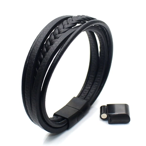 Bracelet Tressé en Cuir Multicouche Pour Hommes Femmes Fermoir Magnétique en Acier Inoxydable Punk Bijoux de Mode Cadeau