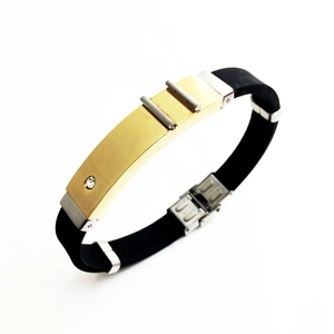 Men Trendy Stainless Steel Silicone Bracelet Simple Inlaid Zirconia Gold Silver Plated Casual Sport Bangle Jewelry For Men Gift