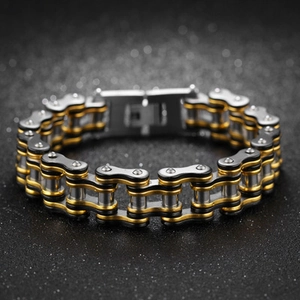 Industrial black and gold stainless steel bicycle chain bracelet for men in high detail