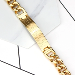 Bracciale da uomo in acciaio inossidabile dorato con classico motivo a chiave greca
