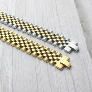 Classic 18K gold-plated stainless steel geometric link bracelet for men in Jubilee style