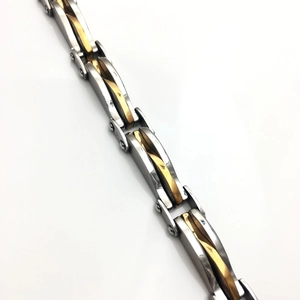 Polished two-tone silver and gold stainless steel chain bracelet for men in industrial style