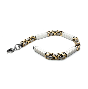 Men's two-tone stainless steel Byzantine chain bracelet with Greek meander motifs