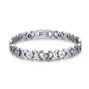 Bracelet Magnétique XOXO Cœur En Acier Inoxydable Pour Femme Argent Strass Incrusté Chaîne À Maillons Bijoux