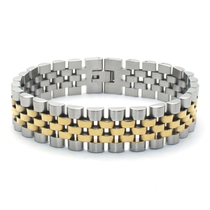 Men's 18K gold vacuum plated stainless steel geometric watch band link bracelet