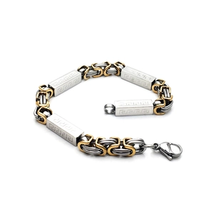 Two-tone gold and silver stainless steel men's bracelet with Greek meander pattern