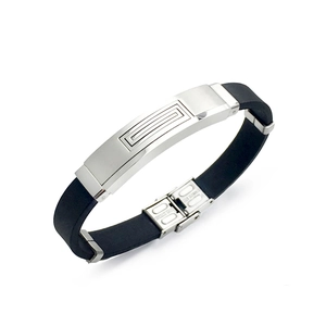Detail of stainless steel clasp and Great Wall pattern on men's silicone bracelet