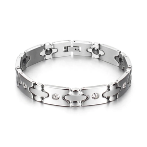 Herren Titanstahl Magnet Gesundheit Armband Silber Poliert Strass Eingelegt Geometrische Gliederkette Schmuck Geschenk Für Männer