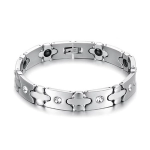 Magnetarmband aus Edelstahl für Herren mit weißen Zirkonia-Steinen und Magneten