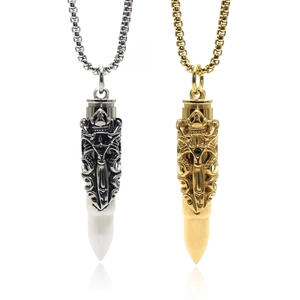 Retro Titanium Steel Twin Dragon Sword Bullet Pendant Necklace For Men Gothic Punk Style Gold Steel Jewelry Accessory