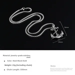 Polished steel anchor pendant with technical specs and multiple color finish options