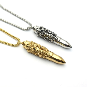 Double dragon sword bullet pendant necklace in gold and silver titanium steel for men