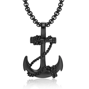 Vintage Men Stainless Steel Nautical Anchor Pendant Necklace With Simulated Rope Detail Box Chain Punk Jewelry For Gift