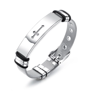 Business Herren Titanstahl Mesh Armband Silber Schwarz Metall Kreuz Anhänger Verstellbar Herren Schmuck Accessoire Für Alltag