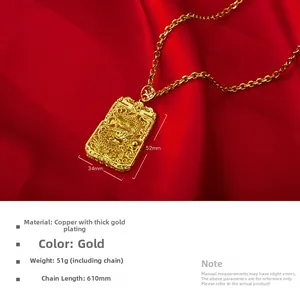 Detail of 18K gold-plated dragon pendant with 52x34mm dimensions and 610mm chain length